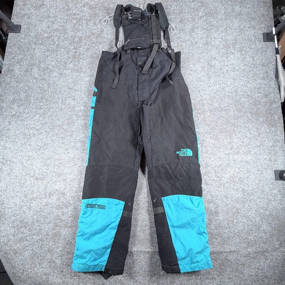 The North Face Steep Tech Ski Bibs Mens M Black Teal Waterproof Snowboard Lined